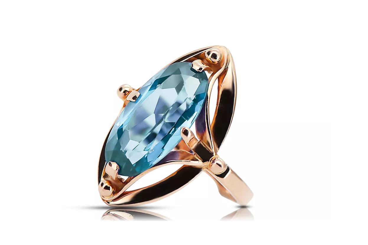 Inel Acvamarin Original vintage din aur roz de 14k Vintage bijuterii vrc047r