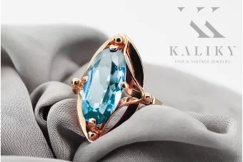 Aquamarine Original Vintage 14K Rose Gold Ring Vintage style vrc047r