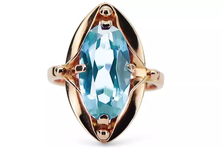 Inel Acvamarin Original vintage din aur roz de 14k Vintage bijuterii vrc047r