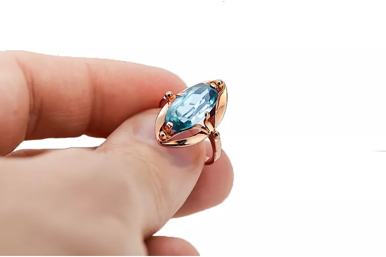 Pierścionek Akwamaryn Oryginalny wyrób Vintage 14k z różowego złota Vintage vrc047r