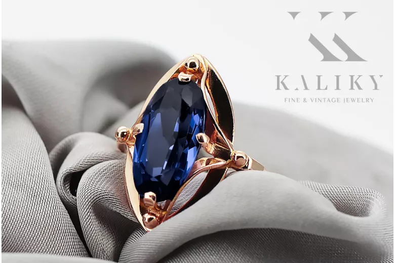 Artisanat vintage Anneau Saphir Or rose 14 carats vintage d'origine vrc047r