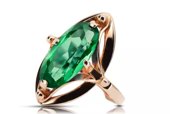 Original vintage din aur roz de 14k Smarald Inel Vintage Craft  vrc047r