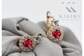 ذهب أحمر عيار 14 الروبين أقراط أسلوب فينتاج cec003r