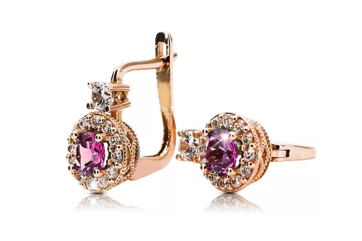 Or rose 14K Améthyste Des boucles d'oreilles Vintage cec003r