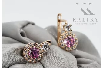 14К рожеве золото Аметист Сережки Вінтаж стиль cec003r