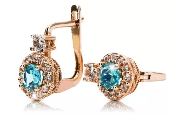 Earrings Aquamarine 14K Rose gold Vintage Jewlery cec003r