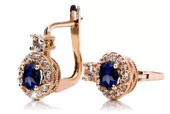Vintage craft Earrings Sapphire 14K Rose gold cec003r