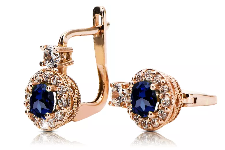 Saphir Or rose 14K Des boucles d'oreilles Vintage cec003r