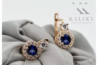 Vintage craft Earrings Sapphire 14K Rose gold cec003r