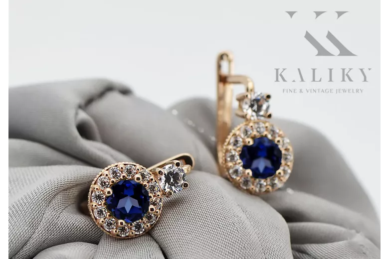 Saphir Or rose 14K Des boucles d'oreilles Vintage cec003r