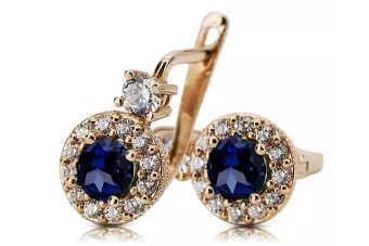 Vintage craft Earrings Sapphire 14K Rose gold cec003r