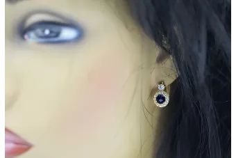 Vintage craft Earrings Sapphire 14K Rose gold cec003r