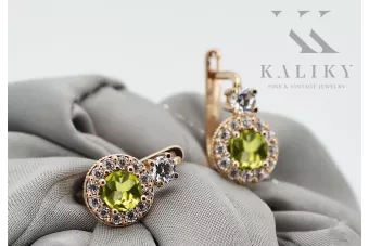 Желтый перидот Розовое золото 14K Серьги Винтаж cec003r