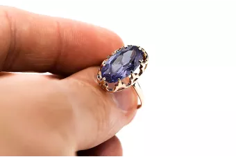 Vintažiniai papuošalai Žiedas Alksandritas Originalus 14k rožinio aukso vintage vrc253r