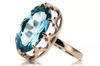 Artisanat vintage Anneau Aigue-marine Or rose 14 carats vintage d'origine vrc253r