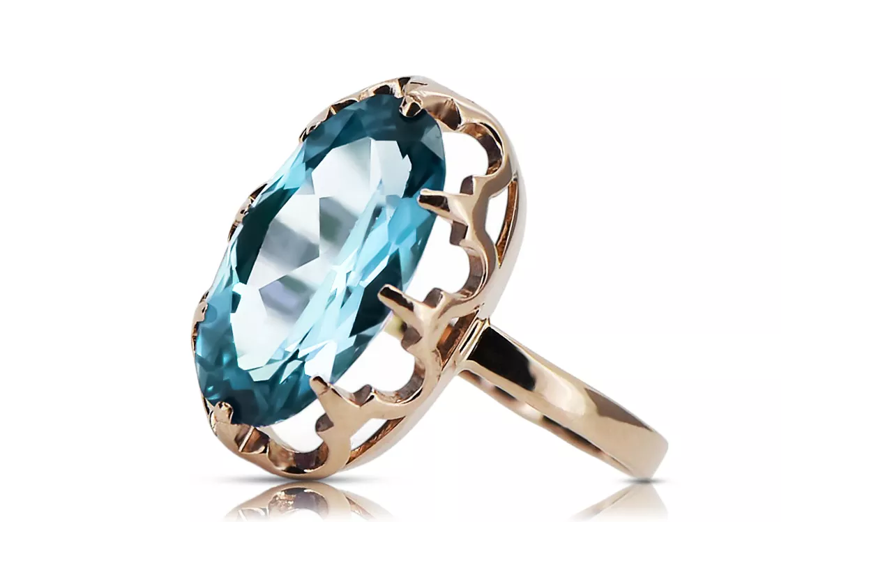 Artisanat vintage Anneau Aigue-marine Or rose 14 carats vintage d'origine vrc253r Artisanat vintage Anneau Aigue-marine Or rose 14 carats vintage d'origine vrc253r