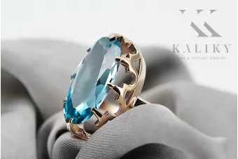 Каблучка Аквамарин Оригінальне вінтажне рожеве золото 14 карат Вінтаж прикраси vrc253r