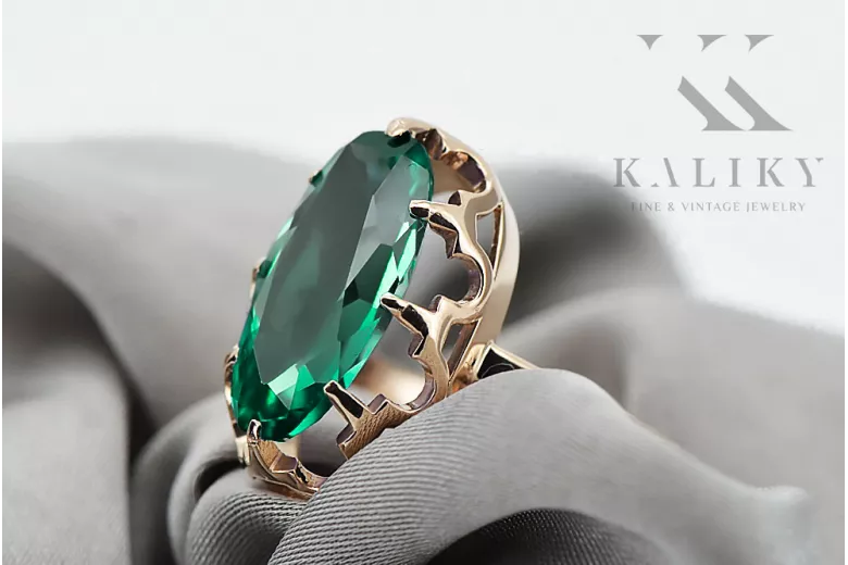 Original Vintage 14K Rose Gold Emerald Ring Vintage Jewlery vrc253r