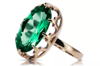 Оригінальне вінтажне рожеве золото 14 карат Смарагд Каблучка Вінтаж vrc253r