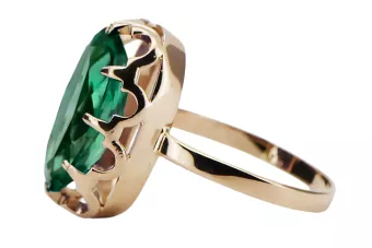 Anillo Artesanía vintage Esmeralda Oro rosa antiguo original de 14k vrc253r