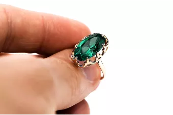Anillo Artesanía vintage Esmeralda Oro rosa antiguo original de 14k vrc253r