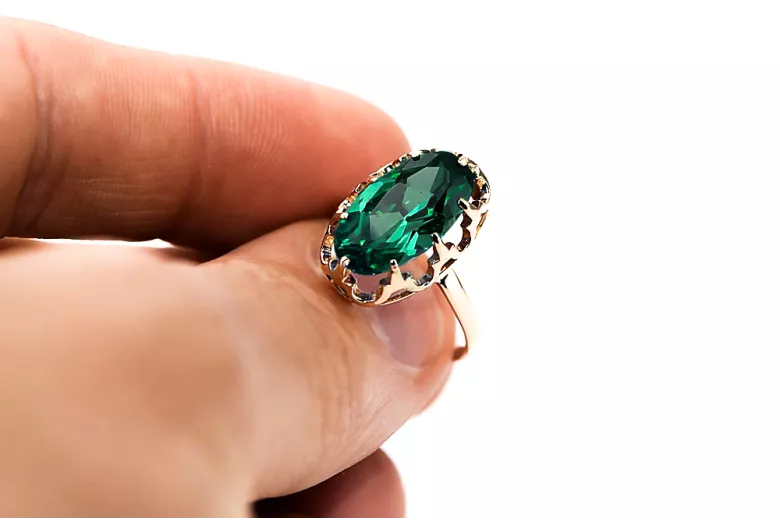 Original Vintage 14K Rose Gold Emerald Ring Vintage Jewlery vrc253r
