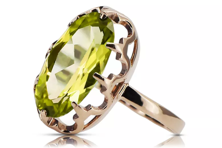 Yellow Peridot Original Vintage 14K Rose Gold Ring Vintage craft vrc253r