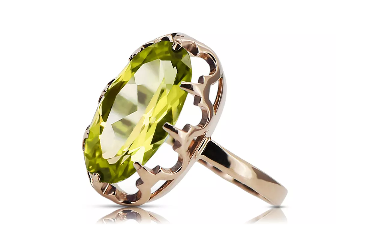 Yellow Peridot Original Vintage 14K Rose Gold Ring Vintage craft vrc253r Yellow Peridot Original Vintage 14K Rose Gold Ring Vintage craft vrc253r
