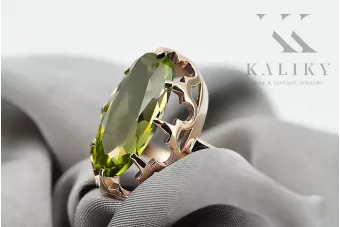 Жълт перидот Оригинално ретро 14k розово злато Пръстен Винтидж стил vrc253r