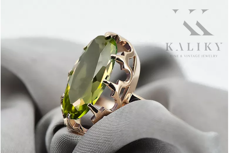 Yellow Peridot Original Vintage 14K Rose Gold Ring Vintage craft vrc253r