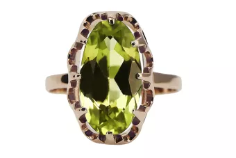 Žiedas Geltonasis peridotas Originalus 14k rožinio aukso vintage Vintage vrc253r