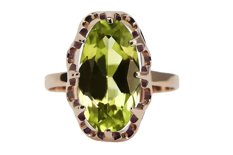 Yellow Peridot Original Vintage 14K Rose Gold Ring Vintage craft vrc253r