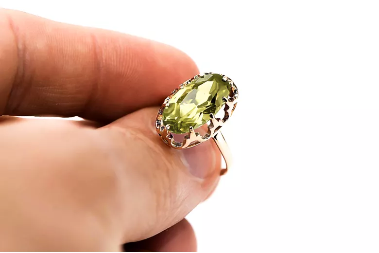 Ring Gelber Peridot Originales Vintage-Roségold aus 14 Karat Vintage Handwerk vrc253r