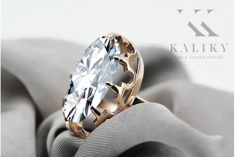 Vintage craft Ring Zircon Original Vintage 14K Rose Gold vrc253r