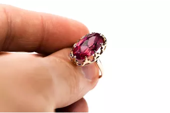 Artesanía vintage Anillo Rubí Oro rosa antiguo original de 14k vrc253r