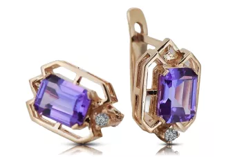 Rosa rosa 14k 585 oro pendientes de diamante alexandrite vec020r Estilo soviético ruso vintage