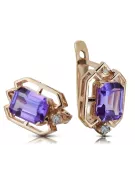 Rose pink 14k 585 gold alexandrite diamond earrings vec020r Vintage Russian Soviet style