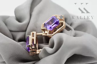 Rose pink 14k 585 gold alexandrite diamond earrings vec020r Vintage Russian Soviet style
