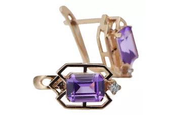Rose pink 14k 585 gold alexandrite diamond earrings vec020r Vintage Russian Soviet style