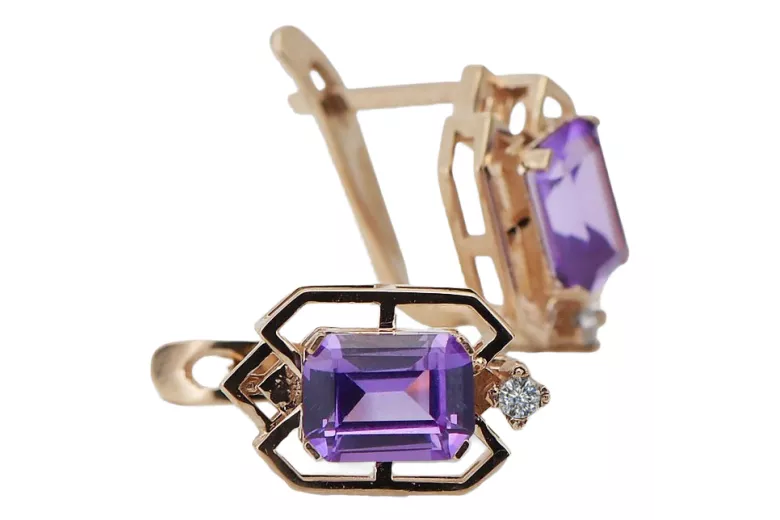 Rosa rosa 14k 585 oro pendientes de diamante alexandrite vec020r Estilo soviético ruso vintage