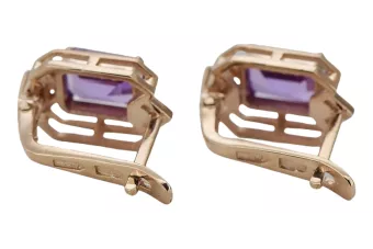 Ροζ ροζ 14k 585 χρυσό αλεξανδρίτης διαμαντένια σκουλαρίκια vec020r Βίντεζ Ρωσικό σοβιετικό στυλ