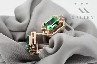 Kolczyki Vintage Biżuteria z różowego 14k złota 585 ze szmaragdem i diamentem vec020r