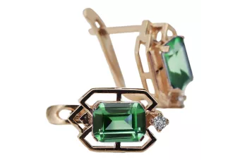 Smaragdo deimantai Vintažiniai auskarai su smaragdu, originalūs 14 karatų rožinio aukso auskarai vec020r