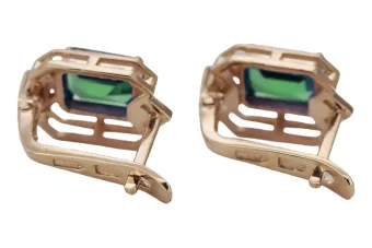 Kolczyki Vintage Biżuteria z różowego 14k złota 585 ze szmaragdem i diamentem vec020r