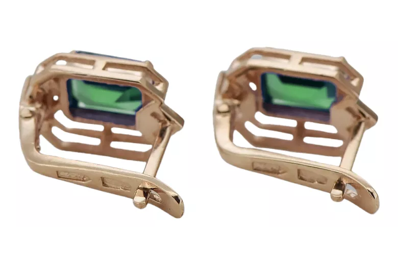 Emerald diamonds Vintage Earrings craft Original 14K Rose Gold vec020r