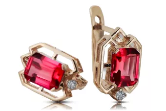 Kolczyki Vintage Biżuteria z różowego 14k złota 585 z rubinem i diamentem vec020r