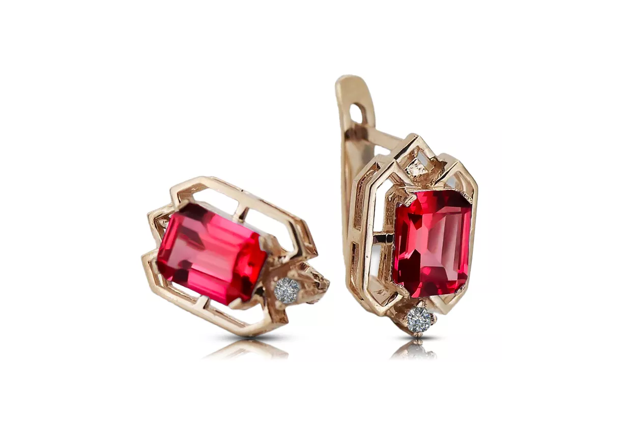 Ruby diamonds Vintage Earrings craft Original 14K Rose Gold vec020r Ruby diamonds Vintage Earrings craft Original 14K Rose Gold vec020r