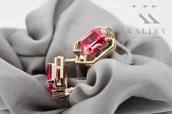 Ruby diamonds Vintage Earrings craft Original 14K Rose Gold vec020r