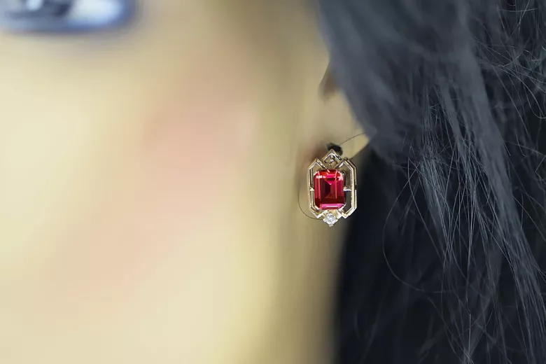 Ruby diamonds Vintage Earrings craft Original 14K Rose Gold vec020r