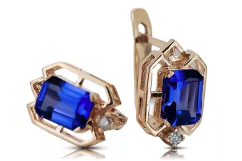 Sapphire diamonds Vintage Earrings craft Original 14K Rose Gold vec020r